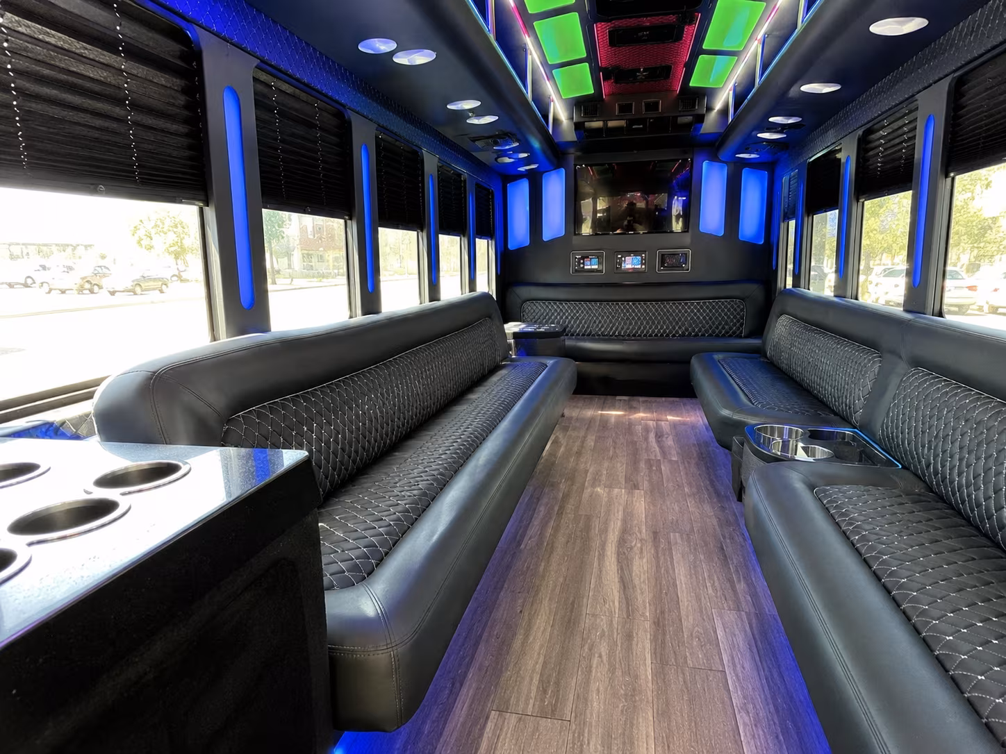 warwick 15 passenger party bus inside