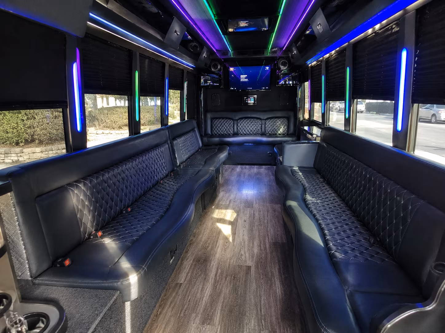 warwick 15 passenger party bus interior