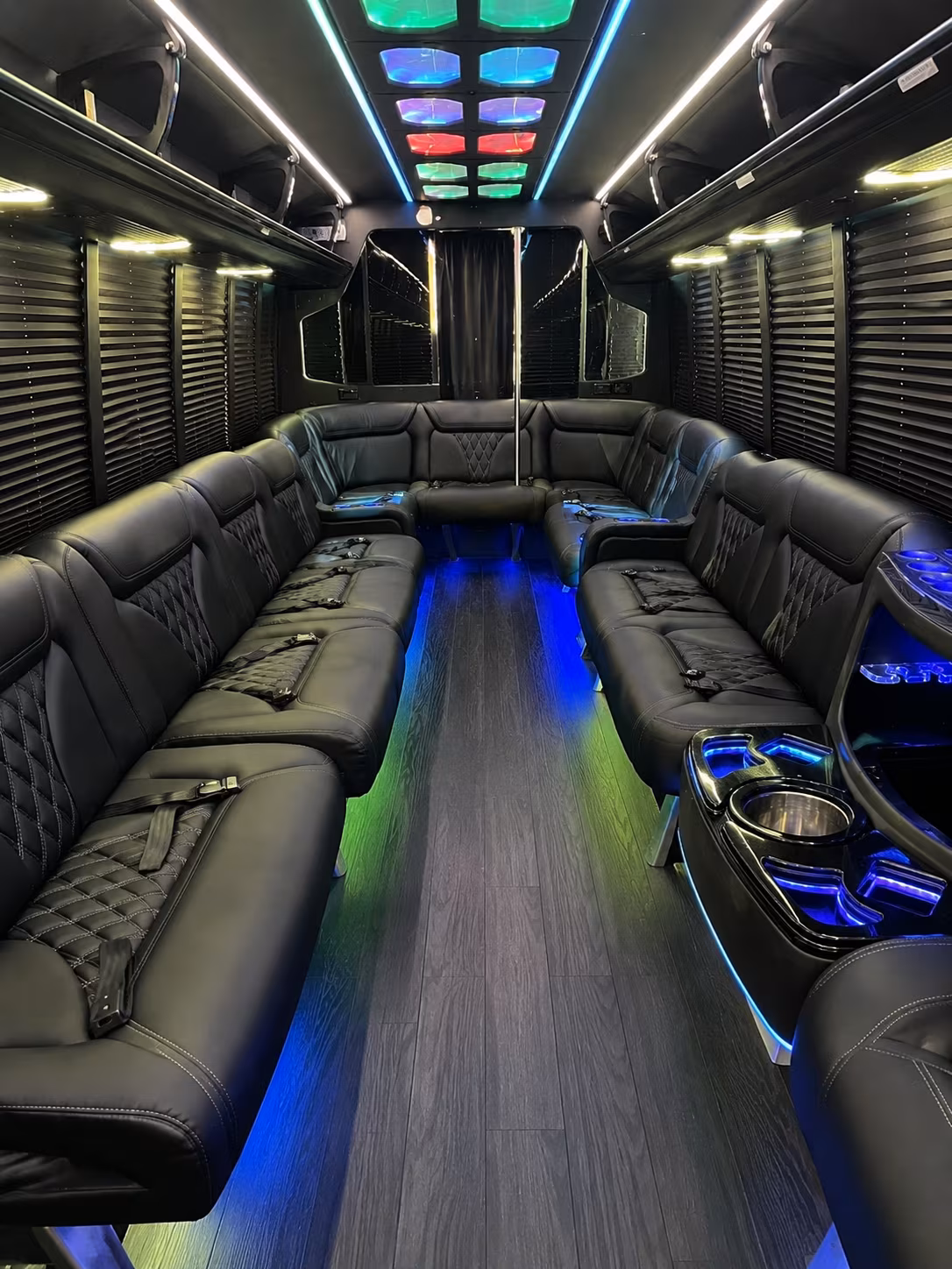 warwick 20 passenger party bus interior