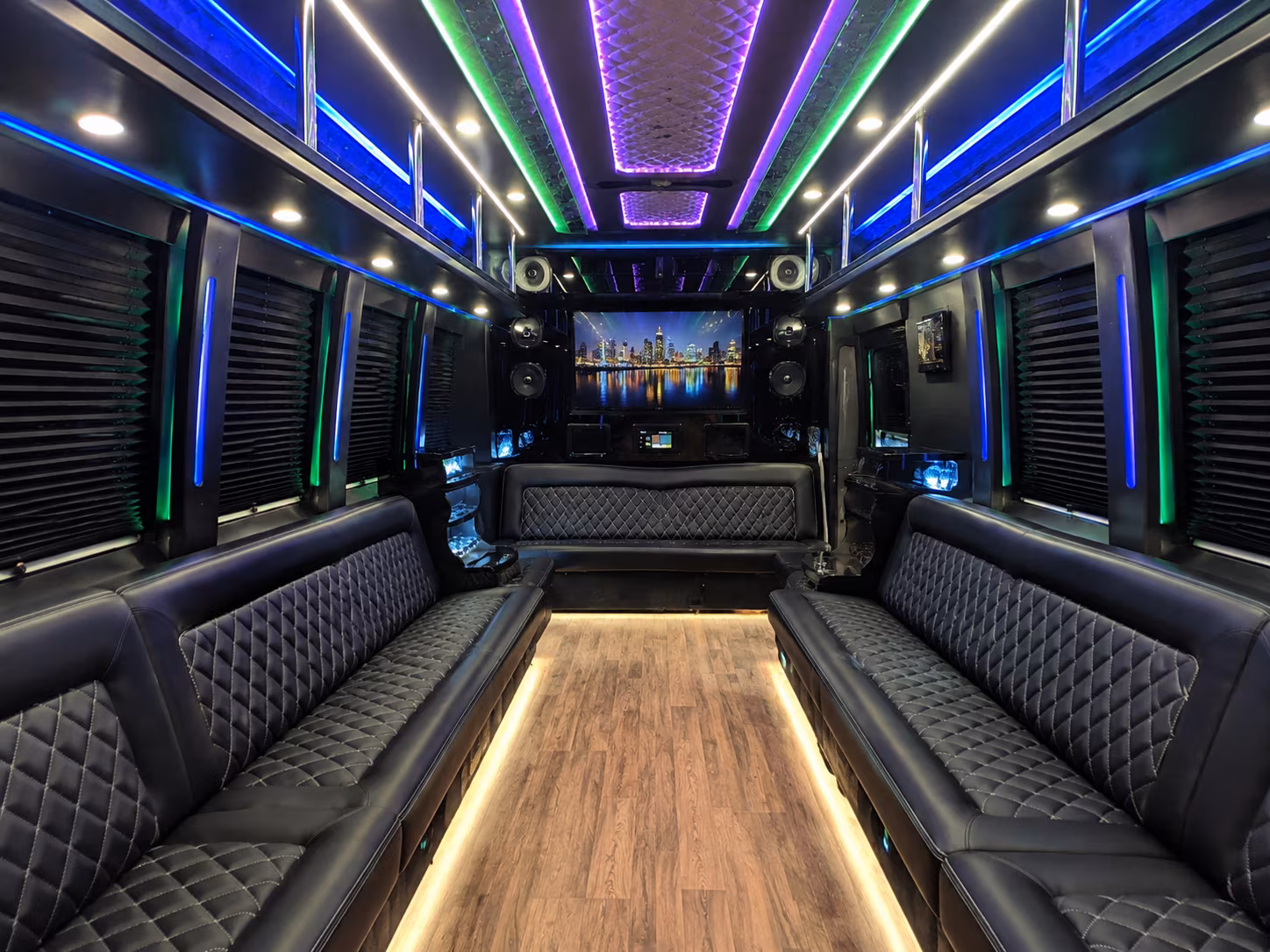 warwick 25 passenger party bus interior