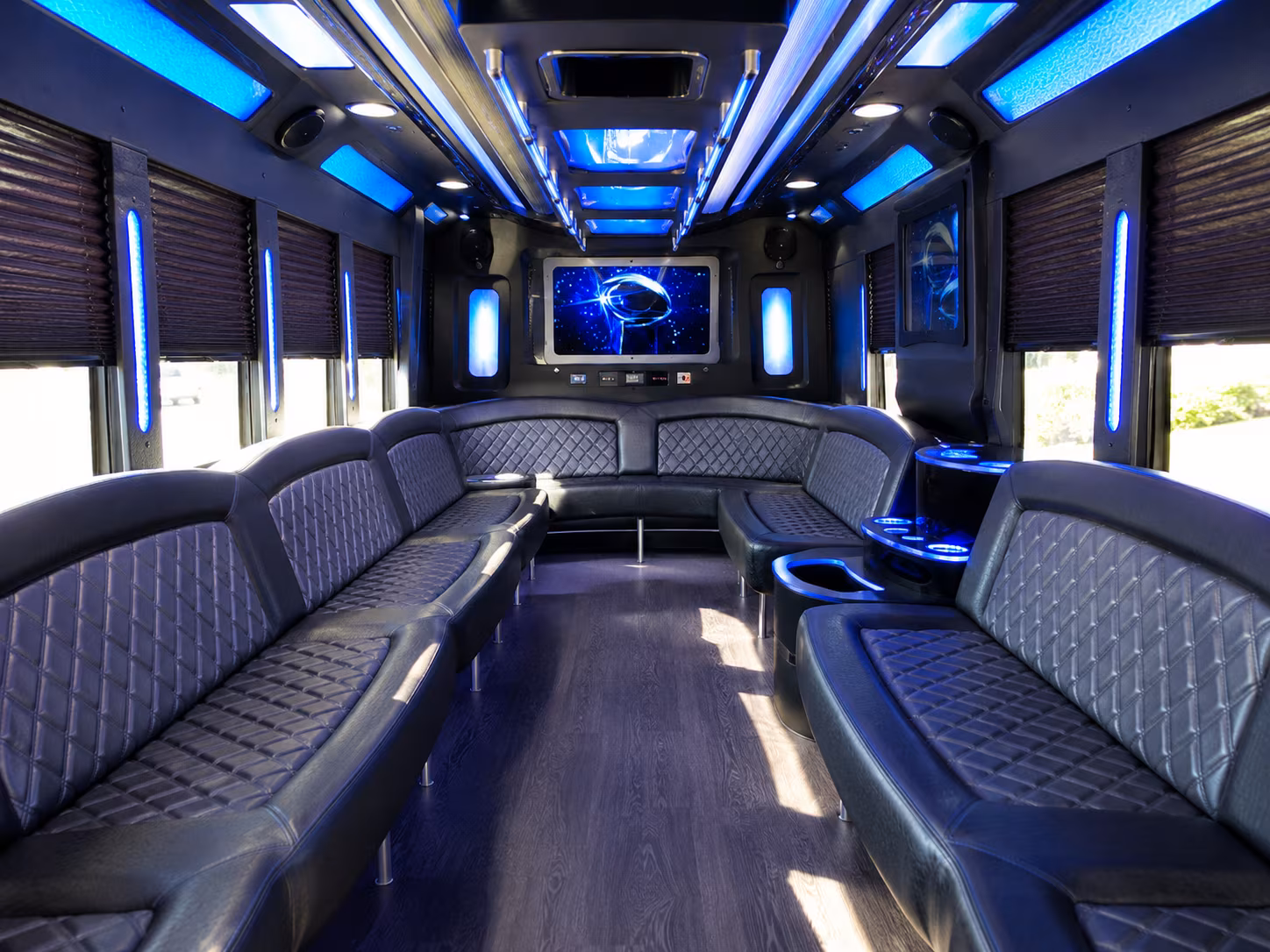 warwick 28 passenger party bus inside