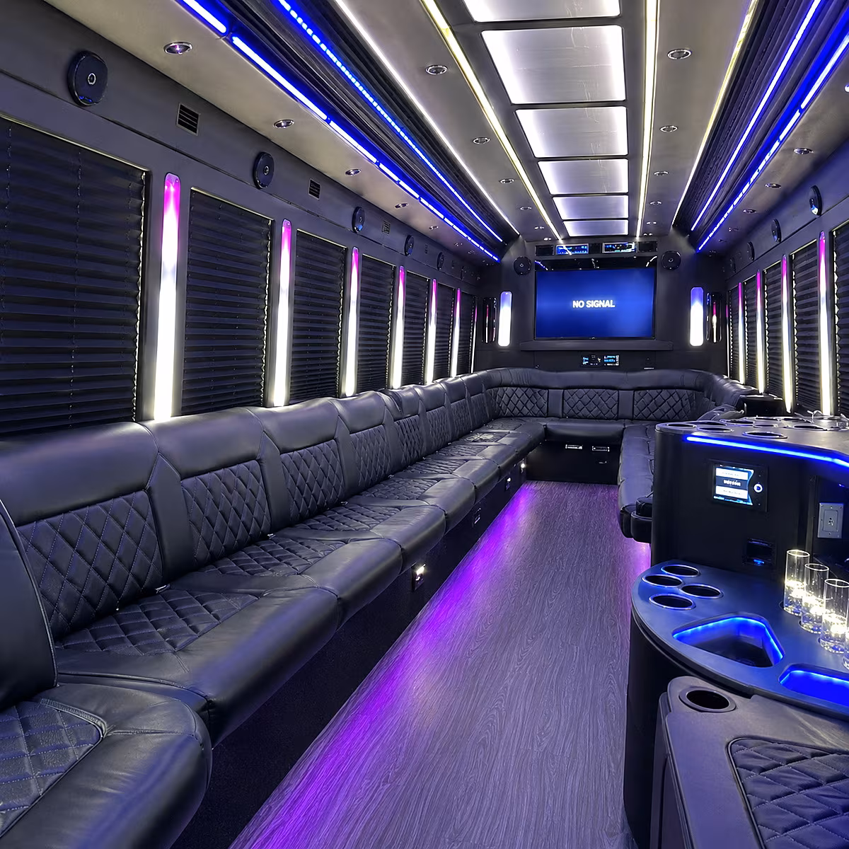 warwick 30 passenger party bus inside