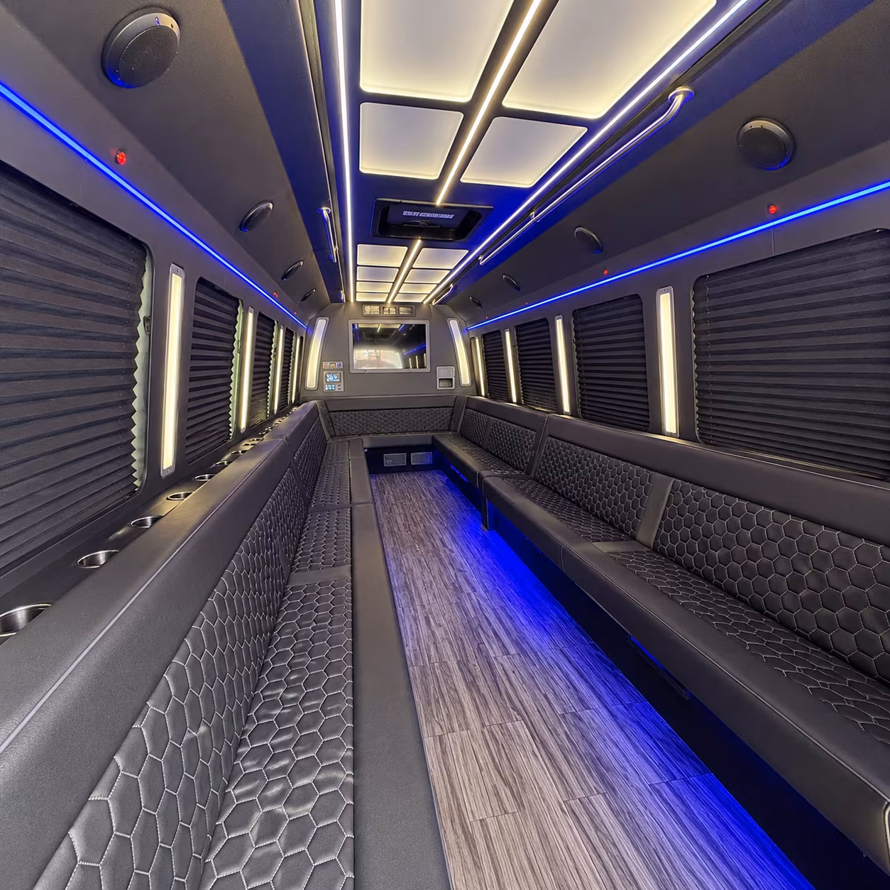 warwick 30 passenger party bus interior