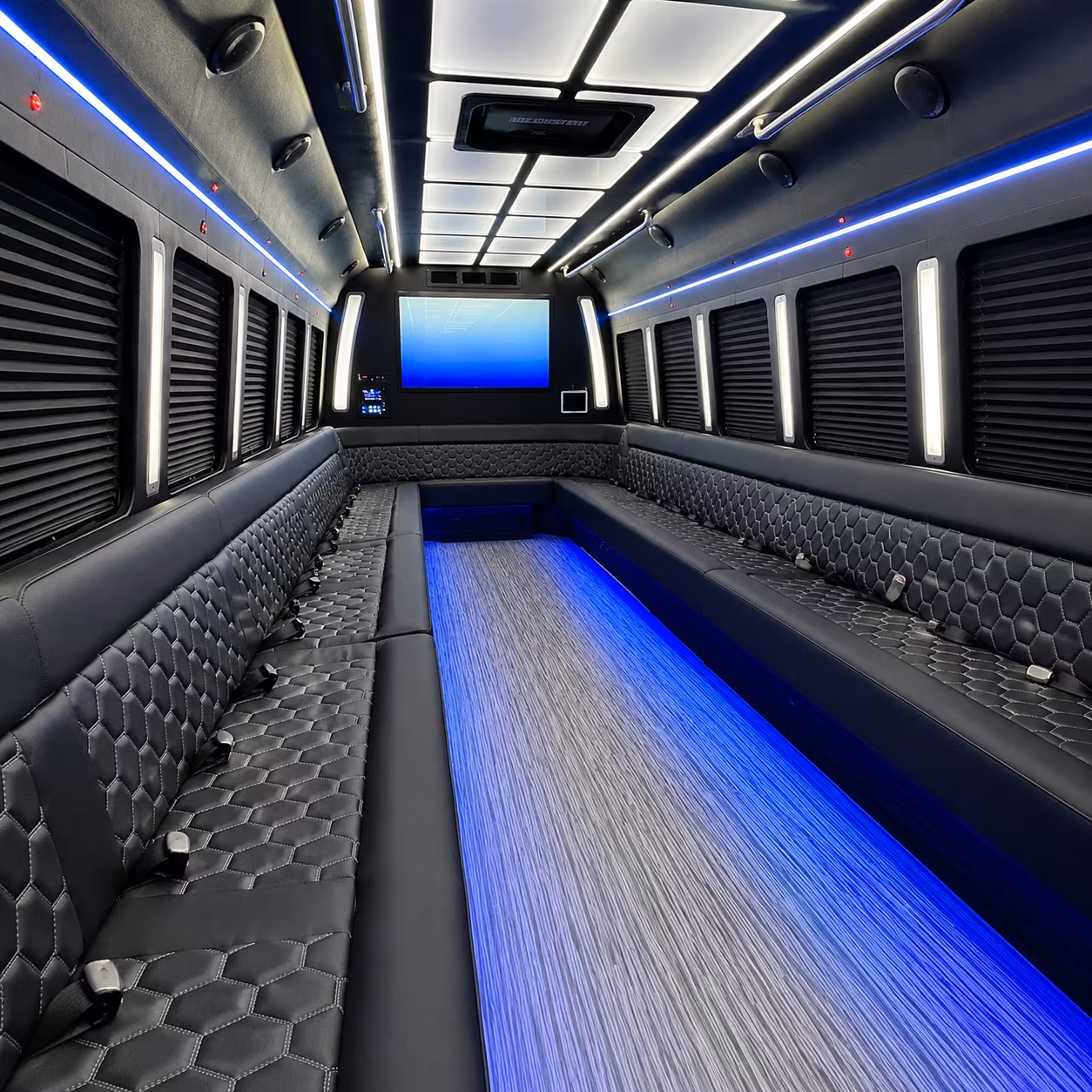 warwick 50 passenger party bus inside