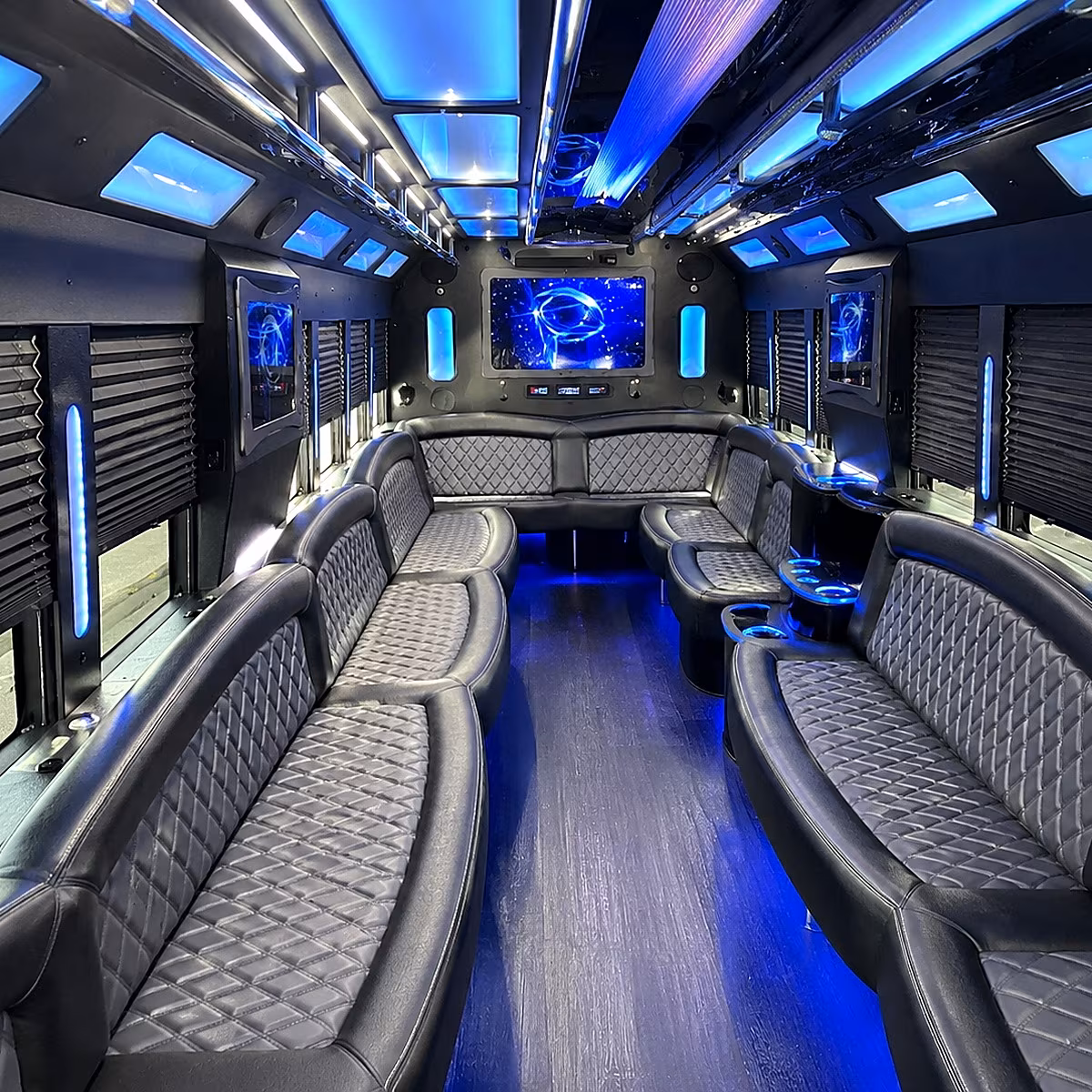warwick 50 passenger party bus interior